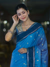 Banarasee Handloom Semi Silk Saree With Zari Design & Contrast Border-Blue