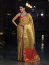Banarasee Handwoven Tissue Saree With Zari Weaving Design & Lace-Golden Yellow