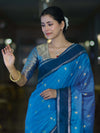 Banarasee Handloom Semi Silk Saree With Zari Design & Contrast Border-Blue