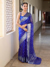 Banarasee Organza Mix Saree With Silver Zari Buti Design & Border-Royal Blue