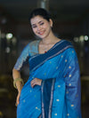 Banarasee Handloom Semi Silk Saree With Zari Design & Contrast Border-Blue