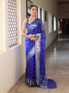 Banarasee Organza Mix Saree With Silver Zari Buti Design & Border-Royal Blue