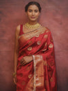 Banarasee Handwoven Semi Silk Saree With Zari Buta & Border-Maroon