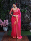 Banarasee Handloom Dual Shade Semi Silk Saree With Zari Buti Work & Border-Hot Pink