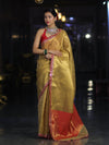 Banarasee Handwoven Tissue Saree With Zari Weaving Design & Lace-Golden Yellow
