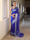Banarasee Organza Mix Saree With Silver Zari Buti Design & Border-Royal Blue