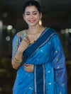 Banarasee Handloom Semi Silk Saree With Zari Design & Contrast Border-Blue