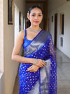 Banarasee Organza Mix Saree With Silver Zari Buti Design & Border-Royal Blue