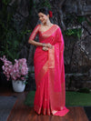 Banarasee Handloom Dual Shade Semi Silk Saree With Zari Buti Work & Border-Hot Pink