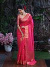 Banarasee Handloom Dual Shade Semi Silk Saree With Zari Buti Work & Border-Hot Pink