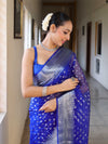 Banarasee Organza Mix Saree With Silver Zari Buti Design & Border-Royal Blue