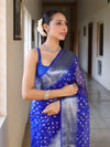 Banarasee Organza Mix Saree With Silver Zari Buti Design & Border-Royal Blue