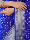 Banarasee Organza Mix Saree With Silver Zari Buti Design & Border-Royal Blue