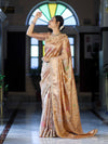 Banarasee Tissue Hand Embroidered Mirror Work Saree With Zari Resham & Ghungroo Work-Peach