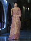 Banarasee Handloom Cotton Silk Saree With Zari & Resham Work-Peach