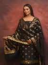 Banarasee Semi-Silk Salwar Kameez Fabric With Dupatta Set-Black