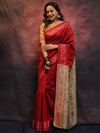 Banarasee Cotton Silk Saree With Resham Border & Pallu-Red
