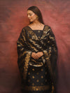 Banarasee Semi-Silk Salwar Kameez Fabric With Dupatta Set-Black