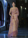 Banarasee Handloom Cotton Silk Saree With Zari & Resham Work-Peach