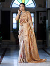 Banarasee Tissue Hand Embroidered Mirror Work Saree With Zari Resham & Ghungroo Work-Peach