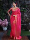 Banarasee Handloom Dual Shade Semi Silk Saree With Zari Buti Work & Border-Hot Pink