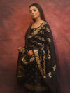 Banarasee Semi-Silk Salwar Kameez Fabric With Dupatta Set-Black