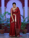 Banarasee Cotton Silk Plain Saree With Floral Zari Border-Maroon
