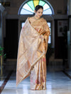 Banarasee Tissue Hand Embroidered Mirror Work Saree With Zari Resham & Ghungroo Work-Peach