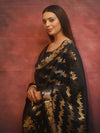 Banarasee Semi-Silk Salwar Kameez Fabric With Dupatta Set-Black