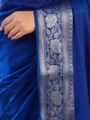 Banarasee Handwoven Plain Semi Silk Saree With Silver Zari Border-Cobalt Blue