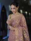Banarasee Handloom Cotton Silk Saree With Zari & Resham Work-Peach
