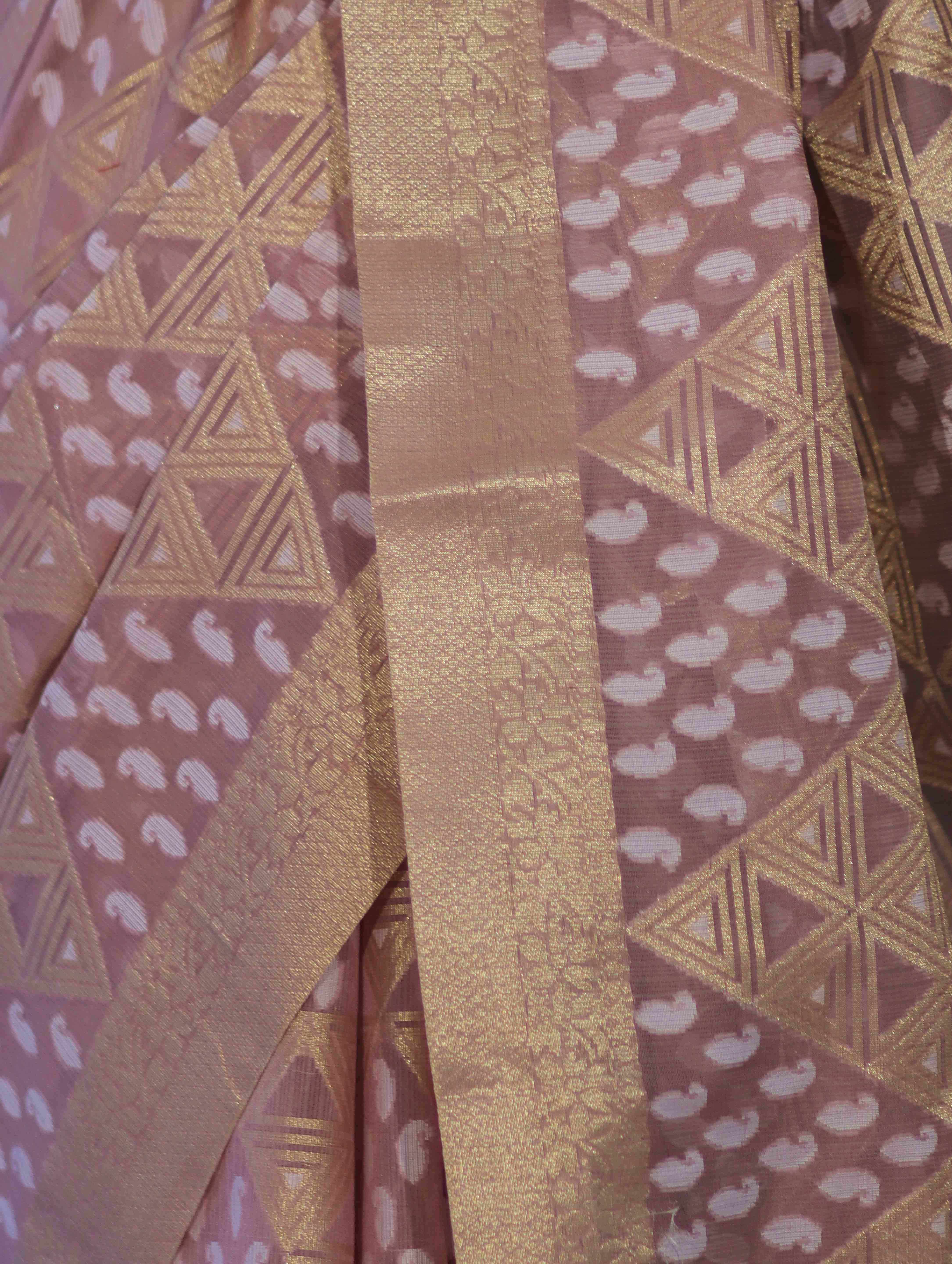 Banarasee Handloom Cotton Silk Saree With Zari & Resham Work-Peach