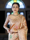 Banarasee Tissue Hand Embroidered Mirror Work Saree With Zari Resham & Ghungroo Work-Peach