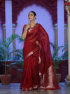 Banarasee Cotton Silk Plain Saree With Floral Zari Border-Maroon