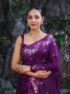 Banarasee Handloom Semi Silk Saree With Sona Rupa Zari Buti Design & Floral Border-Purple