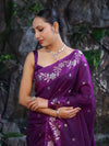 Banarasee Handloom Semi Silk Saree With Sona Rupa Zari Buti Design & Floral Border-Purple