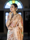 Banarasee Tissue Hand Embroidered Mirror Work Saree With Zari Resham & Ghungroo Work-Peach