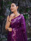 Banarasee Handloom Semi Silk Saree With Sona Rupa Zari Buti Design & Floral Border-Purple