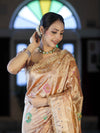 Banarasee Tissue Hand Embroidered Mirror Work Saree With Zari Resham & Ghungroo Work-Peach