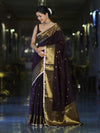 Banarasee Handloom Semi Silk Saree With Buti Design Zari Border & Lace-Brown (Maroon Tone)