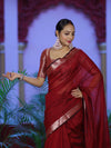 Banarasee Cotton Silk Plain Saree With Floral Zari Border-Maroon