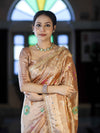 Banarasee Tissue Hand Embroidered Mirror Work Saree With Zari Resham & Ghungroo Work-Peach