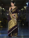 Banarasee Handloom Semi Silk Saree With Buti Design Zari Border & Lace-Brown (Maroon Tone)