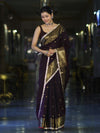 Banarasee Handloom Semi Silk Saree With Buti Design Zari Border & Lace-Brown (Maroon Tone)