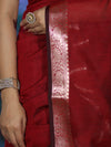 Banarasee Cotton Silk Plain Saree With Floral Zari Border-Maroon