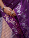 Banarasee Handloom Semi Silk Saree With Sona Rupa Zari Buti Design & Floral Border-Purple