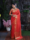 Banarasee Handloom Dual Shade Semi Silk Saree With Zari Buti Work & Border-Rust