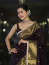 Banarasee Handloom Semi Silk Saree With Buti Design Zari Border & Lace-Brown (Maroon Tone)