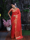 Banarasee Handloom Dual Shade Semi Silk Saree With Zari Buti Work & Border-Rust