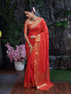 Banarasee Handloom Dual Shade Semi Silk Saree With Zari Buti Work & Border-Rust